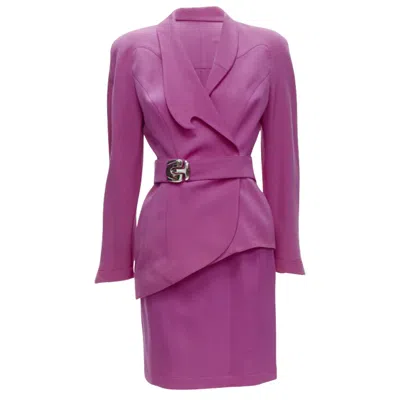 Mugler Curved Lapel Metal Buckle Blazer In Pink