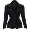 Mugler Curved Lapel Velvet Shadow Peplum Blazer In Black