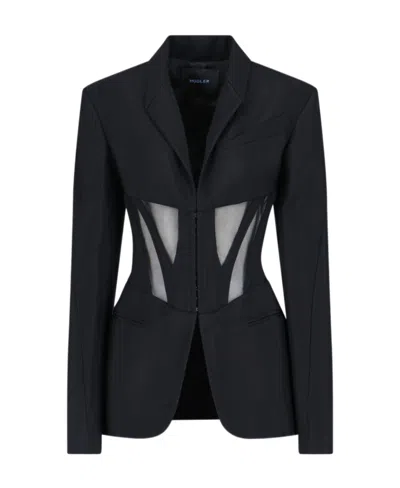 Mugler Cut-out Corseted Blazer In Black