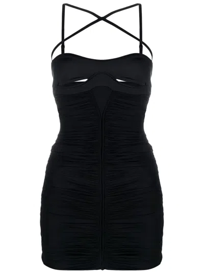 Mugler Ruched Thigh-length Fitted Dress In Black