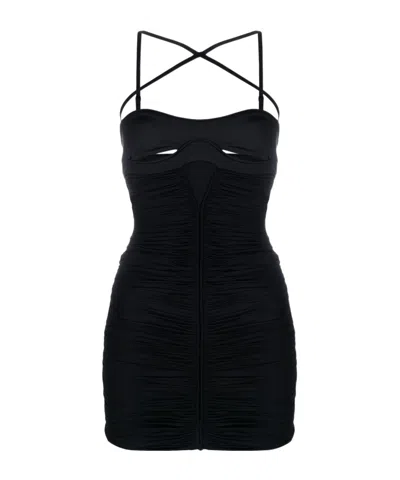 Mugler Ruched Thigh-length Fitted Dress In Black