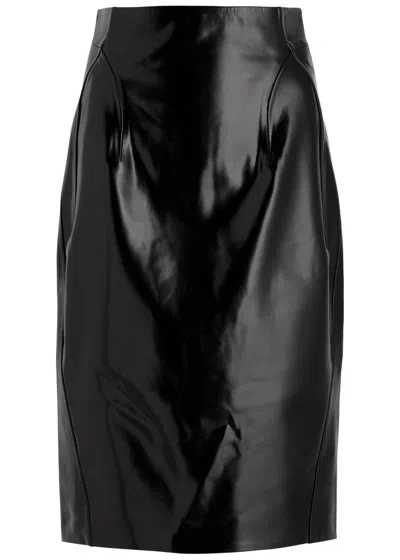 Mugler Cut-out Faux Leather Skirt In Black