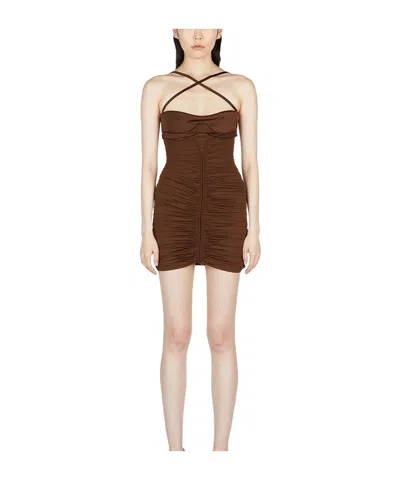 Mugler Cut-out Ruched Minidress In Nude