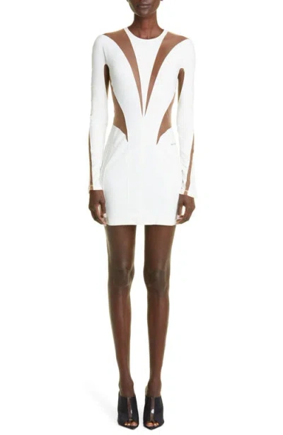 Mugler White & Beige Illusion Minidress In B1011 Ivory/nude 01