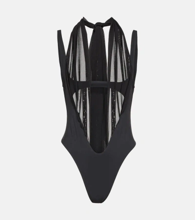 Mugler Cutout Swimsuit In Black/black