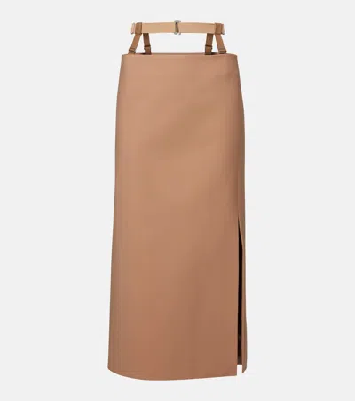 Mugler Cutout Wool-blend Pencil Skirt In Brown
