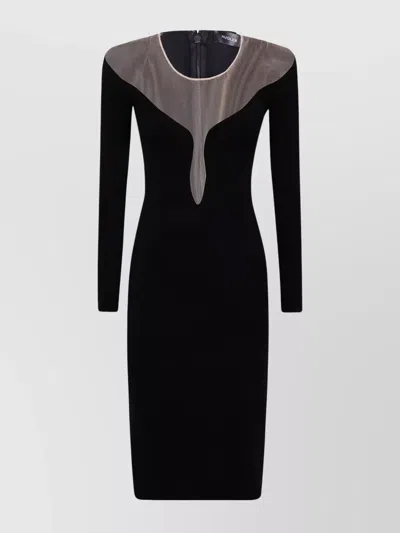 Mugler Deep V-neck Midi Dress In Black