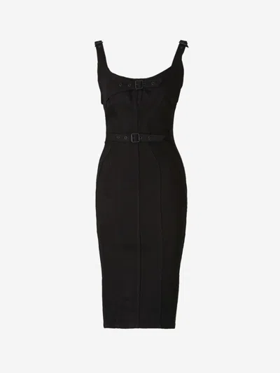 MUGLER MUGLER DENIM BUCKLE MIDI DRESS