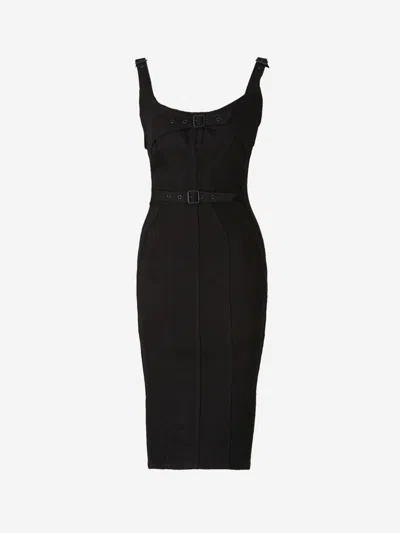 Mugler Denim Buckle Midi Dress In Black