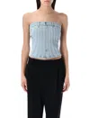 Mugler Women's Denim Bustier Top In Animal Print