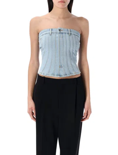 Mugler Denim Bustier In Animal Print