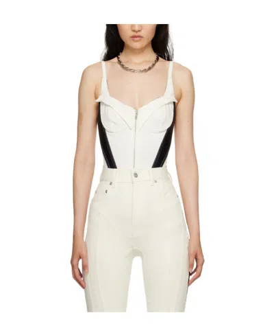 Mugler Denim Bustier Bodysuit In White
