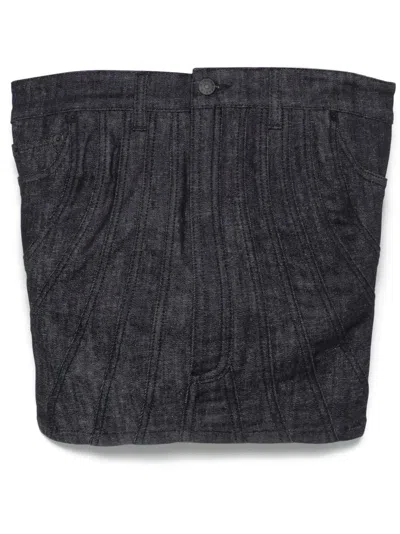 Mugler Denim Bustier Top In Blue