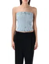 Mugler Women's Denim Bustier Top In Medium Blue