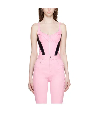Mugler Denim Corset Top In Pink