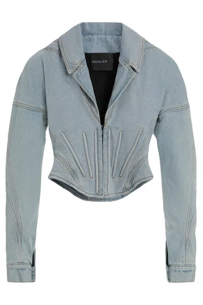 Mugler Denim Jacket In Blue