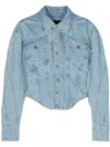 Mugler Blue Corseted Denim Jacket In Clear Blue