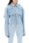 Mugler Blue Corseted Denim Jacket In Blue