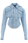 MUGLER DENIM JACKET WITH CORSET DETAIL