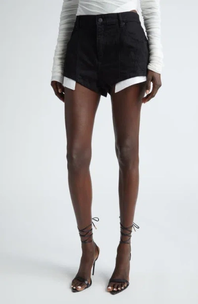 Mugler Denim Shorts In Black/white