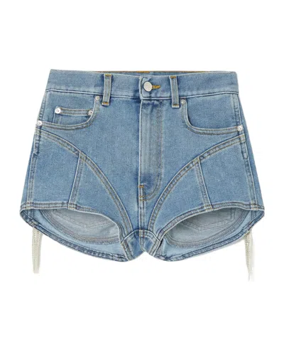 Mugler Denim Shorts With Belt Loops In Blue