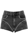 MUGLER DENIM SHORTS WITH STUDS AND EMBELL