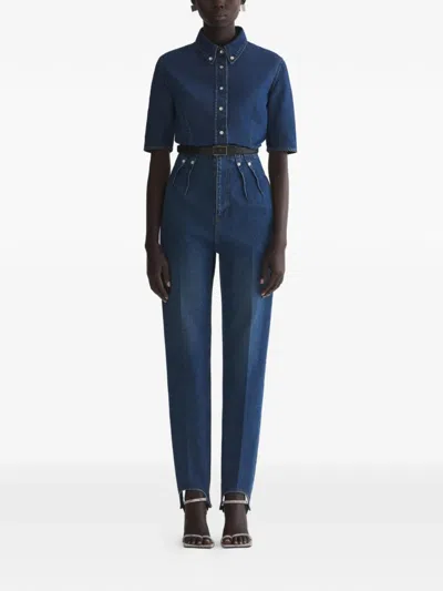 Mugler Denim Sigarette Stirrup Trousers Woman Blue