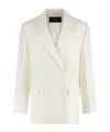 Mugler Double-breasted Jacket Back Vent In Neutral