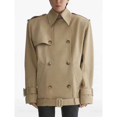 Mugler Double-breasted Rainwear Trench Coat In Neutral