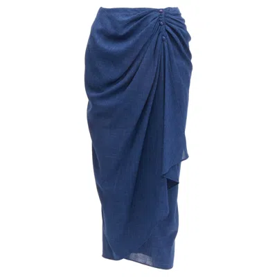 Mugler Drape Wrap Waist Button Skirt In Blue