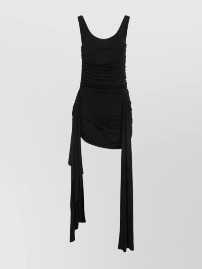 Mugler Draped Mini Dress With Side Trains In Black
