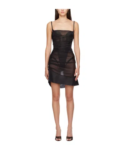 Mugler Draped Corseted Mini Dress In Black