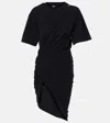 Mugler Draped Cotton Blend Jersey Mini Dress In Black