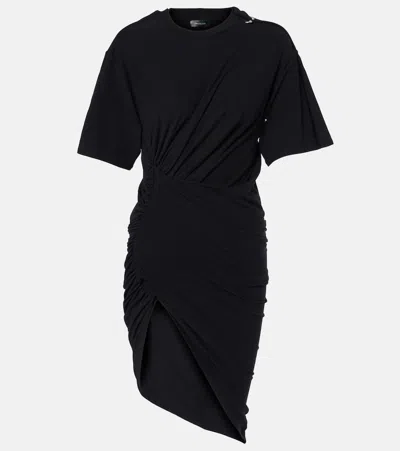 MUGLER DRAPED COTTON-BLEND JERSEY MINIDRESS