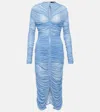 Mugler Draped Cutout Mesh Midi Dress In Blue