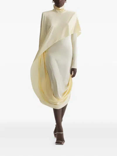 Mugler Draped High-neck Dress In Neutral