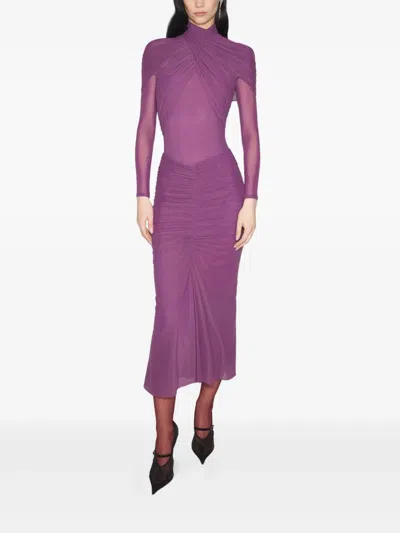 Mugler Draped High-neck Top In Purple