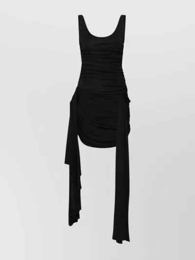 Mugler Draped Mini Dress With Side Trains In Black