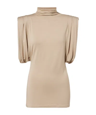 Mugler Draped Jersey Top In Neutral