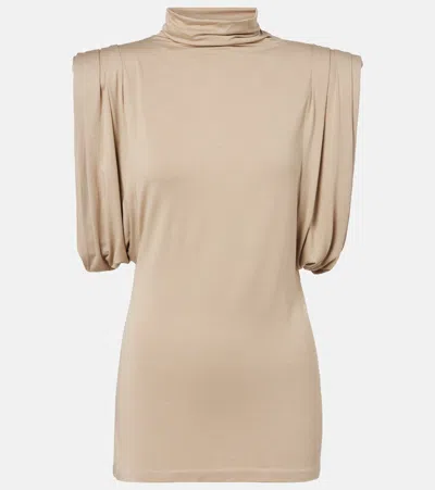 Mugler Draped Jersey Top In Neutral