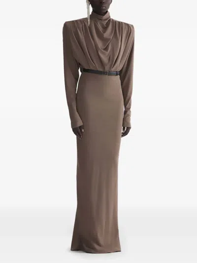Mugler Langärmeliges Kleid In Brown