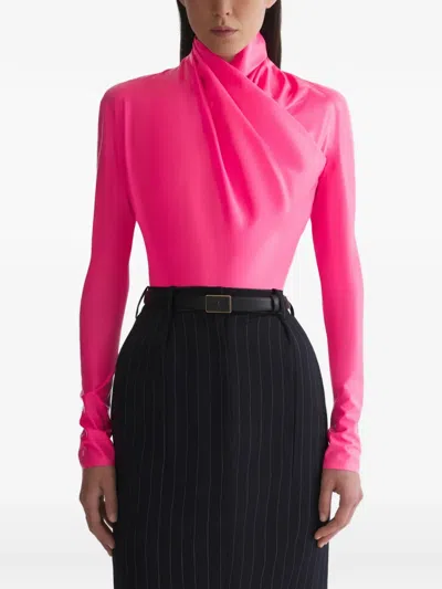 Mugler Draped Long-sleeve Top In Pink