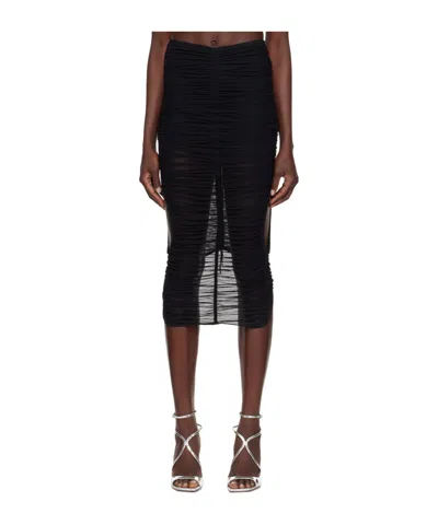Mugler Draped Mesh Midi Skirt In Black