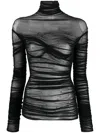 Mugler Draped Mesh Top In Black