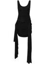 Mugler Draped Mini Dress With Side Trains In Black