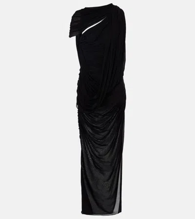 Mugler Draped Open-back Jersey Maxi Dress In Black