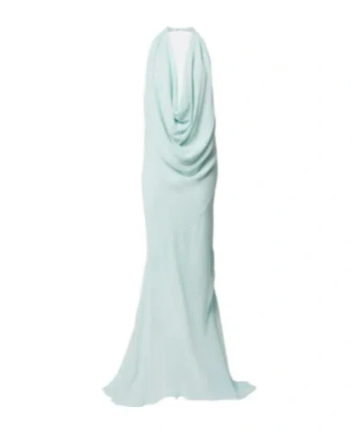 Mugler Draped Sheer Silk Crêpe Georgette Gown In Blue