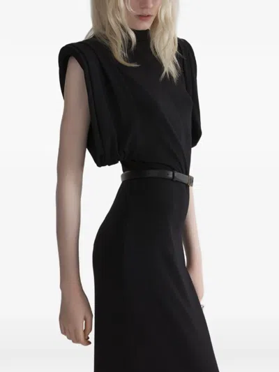 Mugler Draped Sleeveless Gown In Black