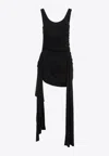 Mugler Draped Mini Dress With Side Trains In Black