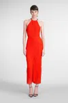 Mugler Ruched Halterneck Maxi Sress In Red